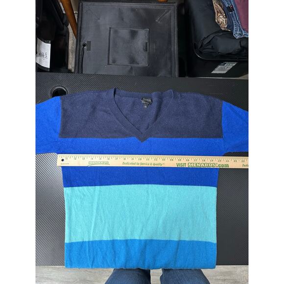 Talbots 100% Cashmere Sweater Size Large Striped Blue V Neck Office Casual - Picture 4 of 9